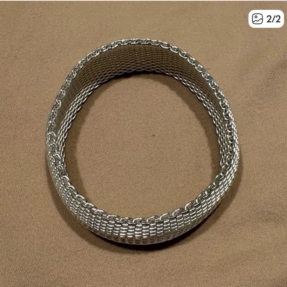 Silver Woven Mesh Bangle Bracelet - Women's Fashion Bracelet. - Picture 3 of 4